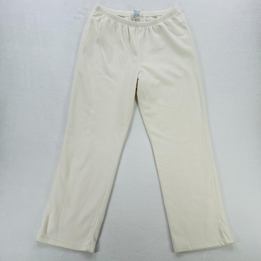Lands End Sweatpants Womens Small White Fleece Pull On Elastic Waist Lounge
